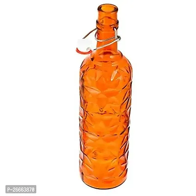 Machak Flower Crysta Glass Water Bottle For Kitchen, Home Decoration, 1 ltr (Pack of 2, Orange)-thumb3