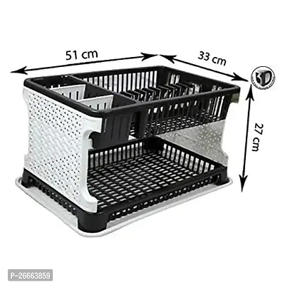 MACHAK Plastic Kitchen Organizer Rack with Water Storing Tray, Plate  Dish Rack Utensil Basket (Brown)-thumb3