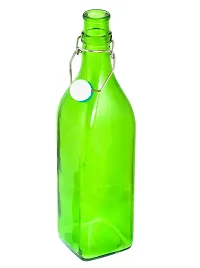 MACHAK Square Glass Bottles With Cork 1litre, Kitchen Decoration (Set of 1, Green)-thumb1