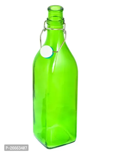 MACHAK Square Glass Bottles With Cork 1litre, Kitchen Decoration (Set of 1, Green)-thumb2