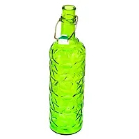 Machak Flower Crysta Glass Water Bottle For Kitchen, Home Decoration, 1 ltr (1, Green)-thumb3