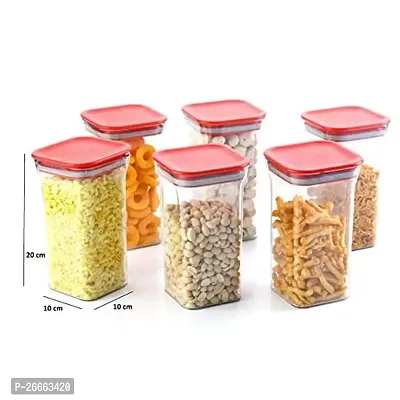 Machak Air Tight Kitchen Storage Container Set | BPA-Free | Cereals | Snacks | Stackable | Modular, 1100 Ml, 6 Pieces (Red)-thumb2