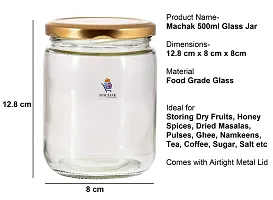 MACHAK Kitchen Storage Glass Jar With Air Tight Golden Metal Cap, 500 Gms, Clear (Set of 6)-thumb1