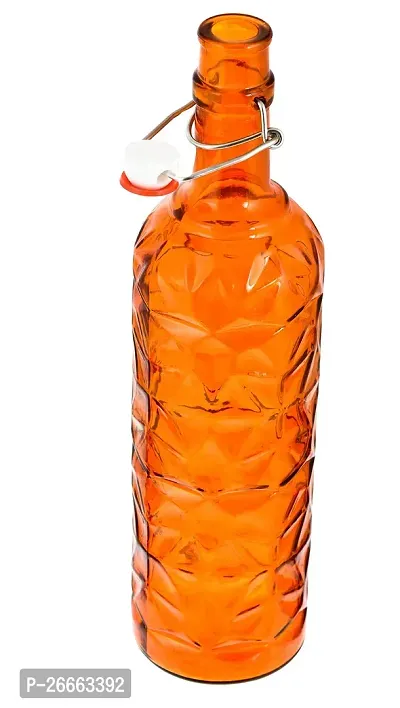 MACHAK Flower Crysta Glass Water Bottle For Kitchen, Home Decoration, 1 ltr (1, Orange)-thumb3