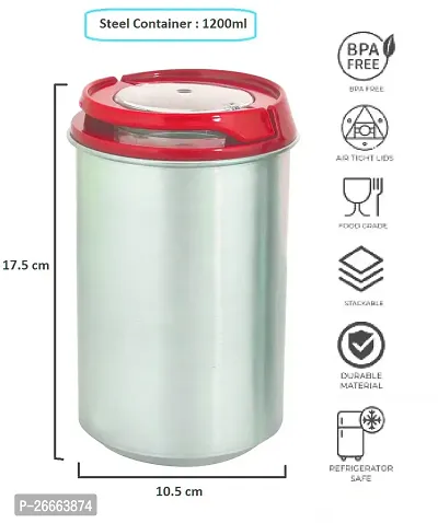 Slings Steel Airtight Containers Set For Kitchen Storage, 1200ml, Set of 2 (Red)-thumb2