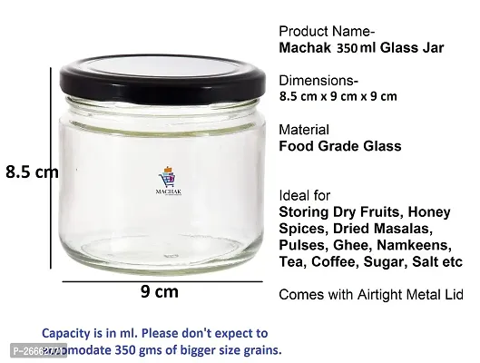 MACHAK Round Glass Jar For Kitchen Container For Storage Airtight, 350ml, Black Lid (6)-thumb2