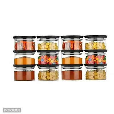 Machak Xcllent Plastic Container Set For Kitchen Storage, Pack of 12, (300ml) (Black)