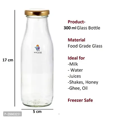 MACHAK Milk Bottle Glass Water Bottle For Fridge with Air Tight Cap, 300 ml, Clear (4)-thumb3