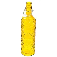 Machak Flower Crysta Glass Water Bottle For Kitchen, Home Decoration, 1 ltr (Pack of 2, Yellow)-thumb3