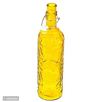 Machak Flower Crysta Glass Water Bottle For Kitchen, Home Decoration, 1 ltr (Pack of 2, Yellow)-thumb4