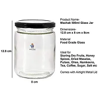 Machak Kitchen Storage Glass Jar For Kitchen With Air Tight Black Cap, 500ml , Clear (Set of 12)-thumb1