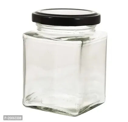 MACHAK Square Glass Jar 250 ml With Airtight Lid For Kitchen Storage, Black (6 Pieces)-thumb5