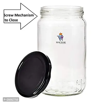 MACHAK Big Round Glass Jar Set with Rust Proof Cap, Clear, (1 LTR)-thumb5