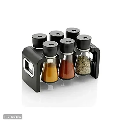 Slings 6 Pc Multipurpose Kitchen Spice Rack, Dining Table Spice Jar, Black-thumb0