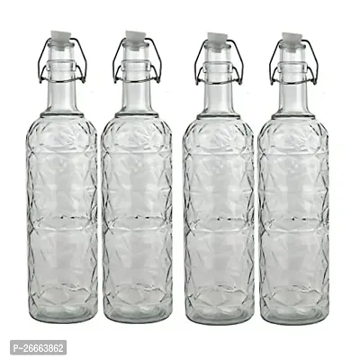 Machak Flower Crysta Transparent Glass Water Bottle for Kitchen, Home Decoration, 1 LTR Clear-thumb0