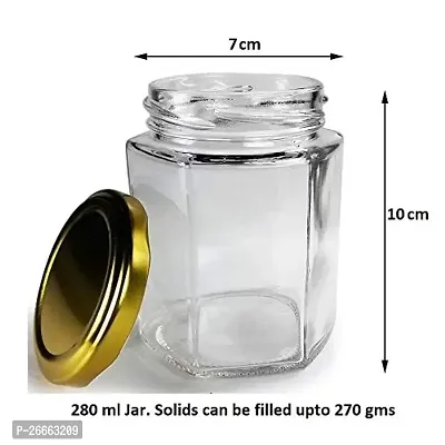 Machak Square Glass Jar And Container Set of 10 With Rust Proof Air Tight Golden Lid, 280ml-thumb2