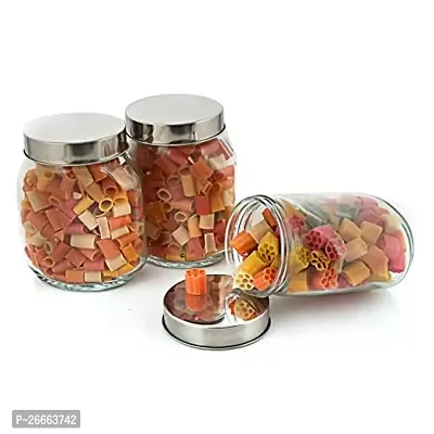 Machak Peanat Kitchen Storage Containers Set Glass Jar With Steel Lid, (Oval, 650ml) (Set of 12)-thumb4