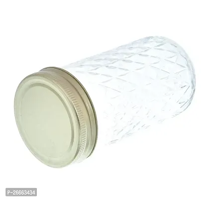 MACHAK Rhombus Cut Round Glass Jars For Kitchen With Wide Mouth Metal Lid, 350 ml (Set of 4)-thumb5