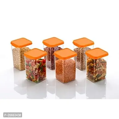 Machak 1100 ml Square Storage Kitchen Container Jar Set, (10x10x16.5 cm) (Orange, 6)