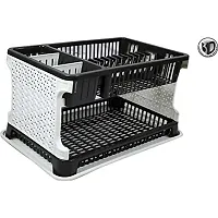 MACHAK Plastic Water Storing Tray, Plate  Dish Rack, Dish Stand, Utensil Basket (Black)-thumb3