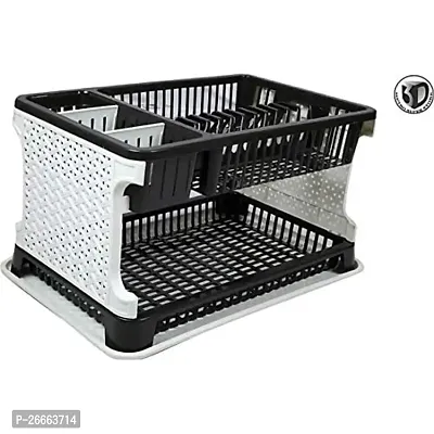 MACHAK Plastic Water Storing Tray, Plate  Dish Rack, Dish Stand, Utensil Basket (Black)-thumb4