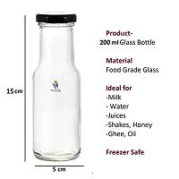 Machak 200 ml Glass Bottles for Milk, Juice with Rust Proof  Airtight Black Cap (Set of 3)-thumb2