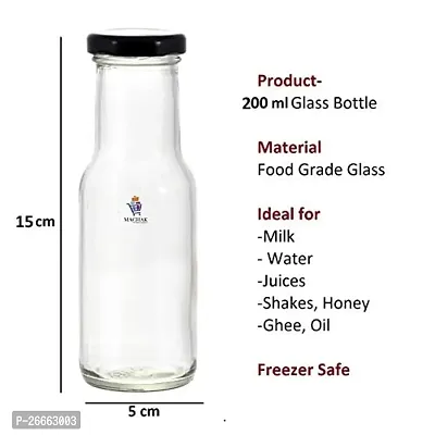 Machak 200 ml Glass Bottles for Milk, Juice with Rust Proof  Airtight Black Cap (Set of 3)-thumb3