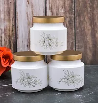 MACHAK Rejoice Printed Round Glass Jar Set For Kitchen Storage With Golden Lid 600 ml,White-thumb4