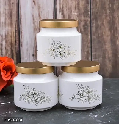 MACHAK Rejoice Printed Round Glass Jar Set For Kitchen Storage With Golden Lid 600 ml,White-thumb5