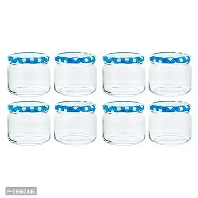 Machak Round Glass Jars Set For Kitchen Storage Airtight, 350ml, With Blue Lid (8 Pieces)-thumb0