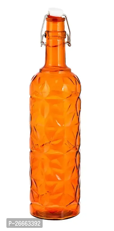 MACHAK Flower Crysta Glass Water Bottle For Kitchen, Home Decoration, 1 ltr (1, Orange)