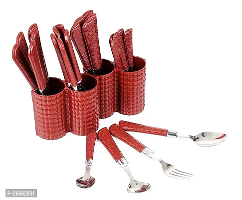 One Stop Shop Slings Imperial Stainless Steel Cutlery Set With Stand 24 Pcs, Red