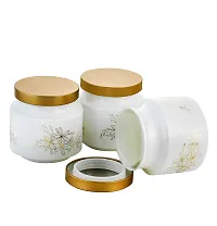 MACHAK Rejoice Printed Round Glass Jar Set For Kitchen Storage With Golden Lid 600 ml,White-thumb3