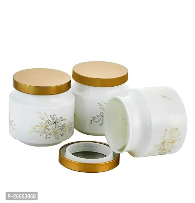 MACHAK Rejoice Printed Round Glass Jar Set For Kitchen Storage With Golden Lid 600 ml,White-thumb4