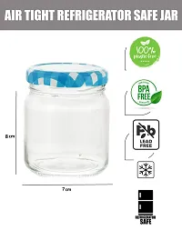 MACHAK Round Glass Jar For Kitchen Storage Airtight Set of 6, 200ml, With Blue Lid-thumb2