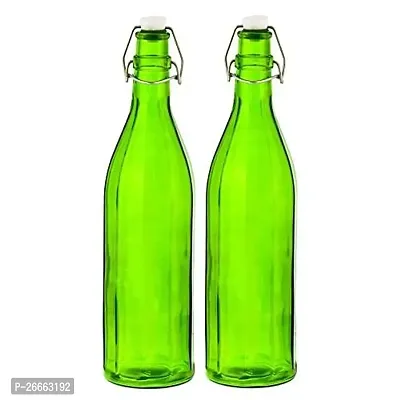 Machak Colhexa Glass Bottles With Cork 1litre, Kitchen Decoration (Green, 2 Pcs)-thumb0