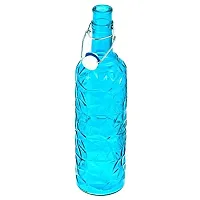 Machak Flower Crysta Glass Water Bottle For Kitchen, Home Decoration, 1 ltr (Pack of 1, Blue)-thumb3