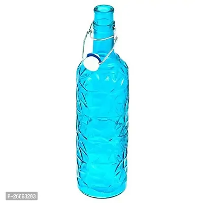 Machak Flower Crysta Glass Water Bottle For Kitchen, Home Decoration, 1 ltr (Pack of 1, Blue)-thumb4