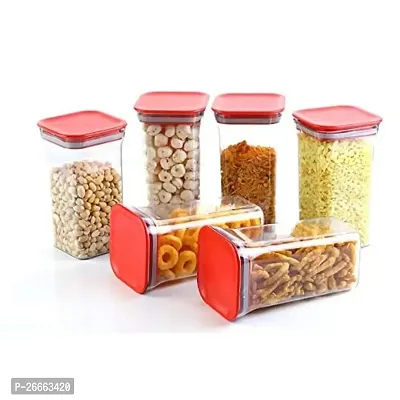 Machak Air Tight Kitchen Storage Container Set | BPA-Free | Cereals | Snacks | Stackable | Modular, 1100 Ml, 6 Pieces (Red)-thumb0