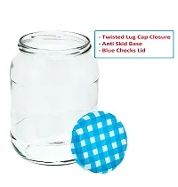 MACHAK Big Kitchen Storage Glass Jar and Container Airtight Blue Check Lid, 1400ml (Set of 2)-thumb1