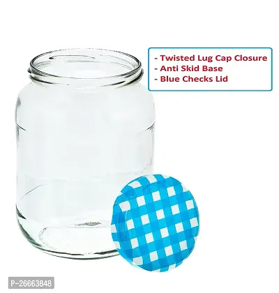 MACHAK Big Kitchen Storage Glass Jar and Container Airtight Blue Check Lid, 1400ml (Set of 2)-thumb2