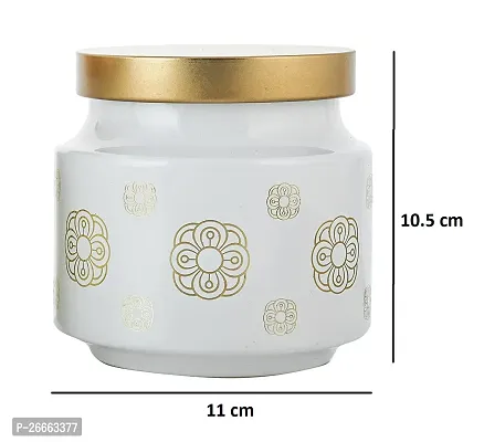 MACHAK Rejoice Printed Round Glass Jar Set For Kitchen Storage With Golden Lid 600 ml,White-thumb2