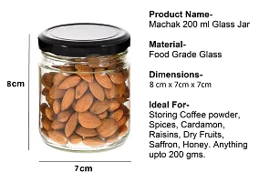 MACHAK Round Glass Jar With Airtight Lid For Kitchen Storage, Black, 200ml (6 Pieces)-thumb1