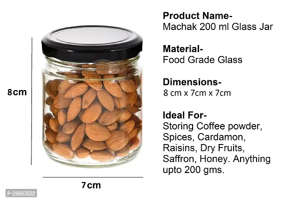 MACHAK Round Glass Jar With Airtight Lid For Kitchen Storage, Black, 200ml (6 Pieces)-thumb2