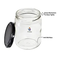 Machak Kitchen Storage Glass Jar For Kitchen With Air Tight Black Cap, 500ml , Clear (Set of 12)-thumb2