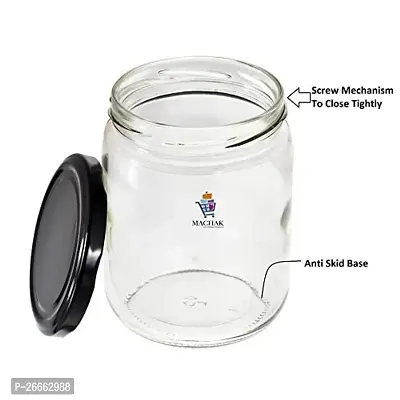 Machak Kitchen Storage Glass Jar For Kitchen With Air Tight Black Cap, 500ml , Clear (Set of 12)-thumb3