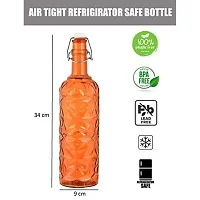 Machak Flower Crysta Glass Water Bottle For Kitchen, Home Decoration, 1 ltr (Pack of 3, Orange)-thumb1