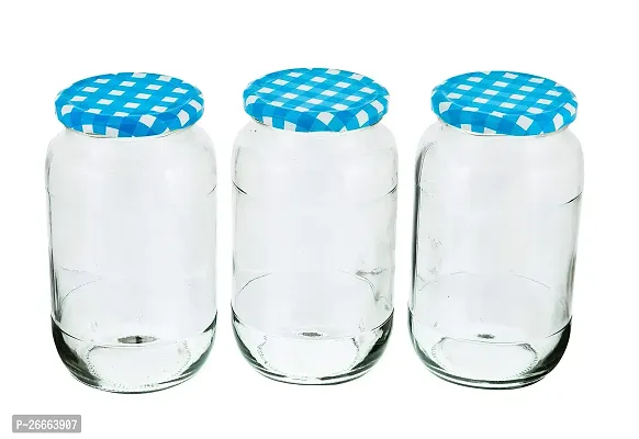 MACHAK Big Glass Jars For Kitchen Storage 1kg, Blue Check Lids (Set of 4)-thumb4