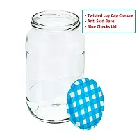 Machak Big Glass Jars Storage Containers for Kitchen 1kg, Blue Check Lids (6 Pieces)-thumb2