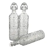 Machak Flower Crysta Transparent Glass Water Bottle for Kitchen, Home Decoration, 1 LTR Clear-thumb4